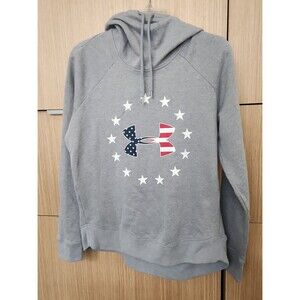 Under Armour Women's Loose-Fit Gray Funnel Hoodie American Flag Insignia Size M